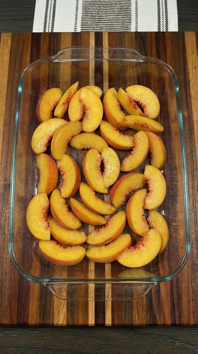 peaches layered in dish