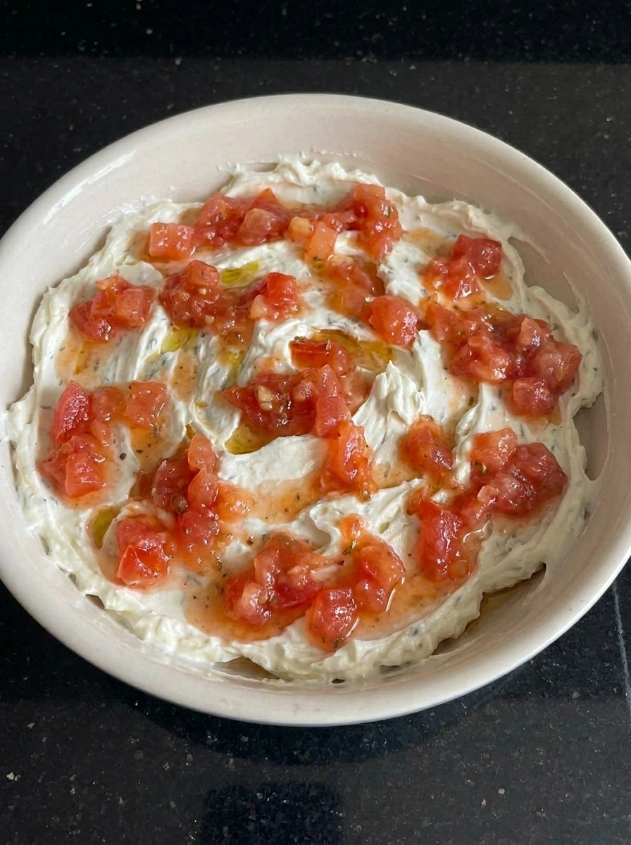 Tomatoes layered over cheese
