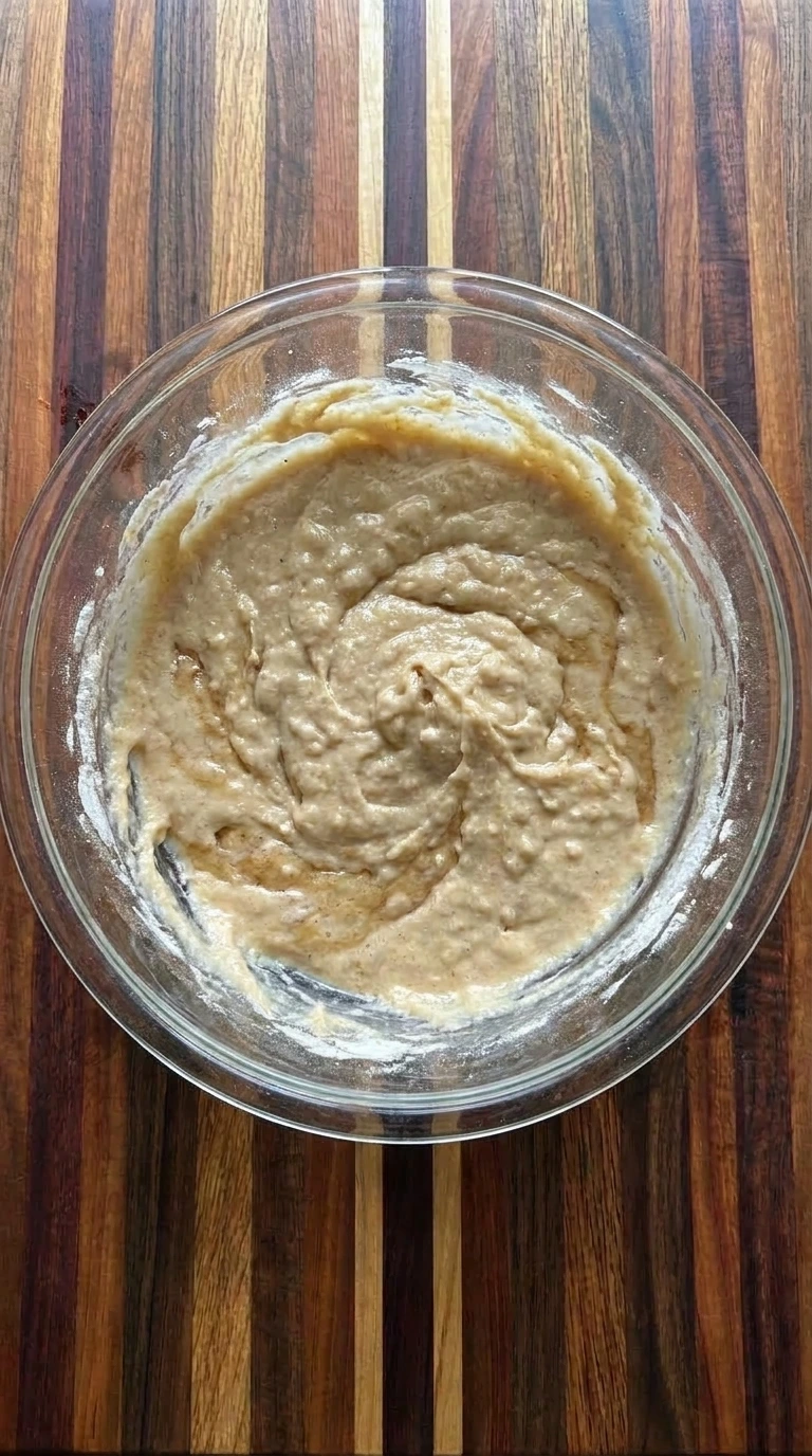 Mixing cake batter thick and creamy