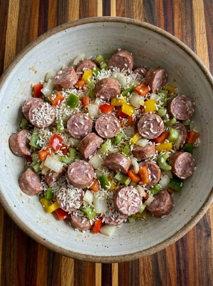 Mix sausage rice vegetables