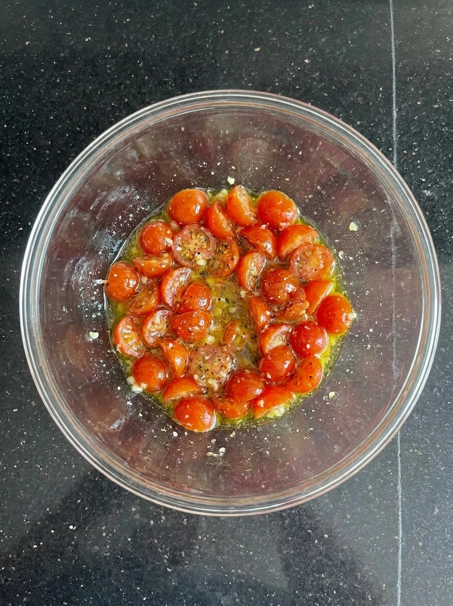 Tomato mixture with oil and seasoning