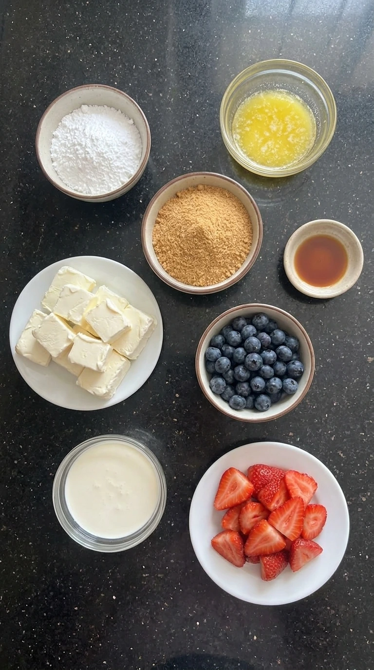 ingredients for cheesecake jars separated