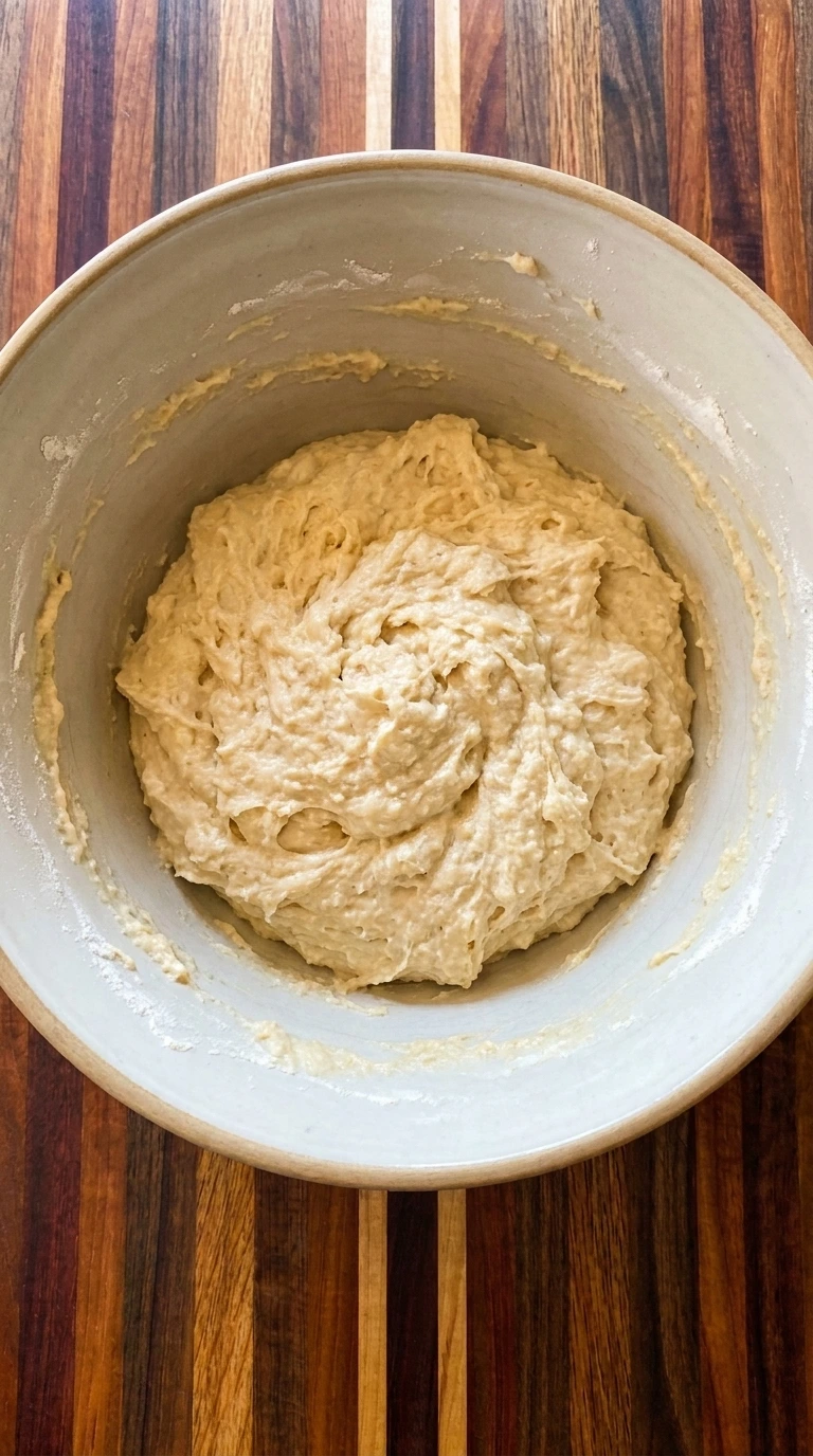 Mixing batter for Fresh Peach Cake