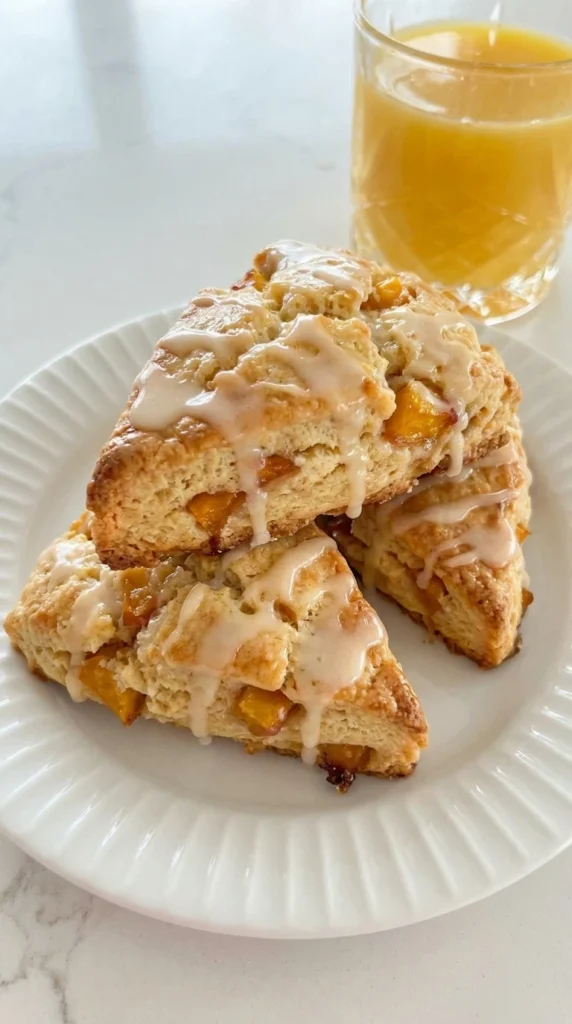 Peach Scones with Almond Glaze fresh baked
