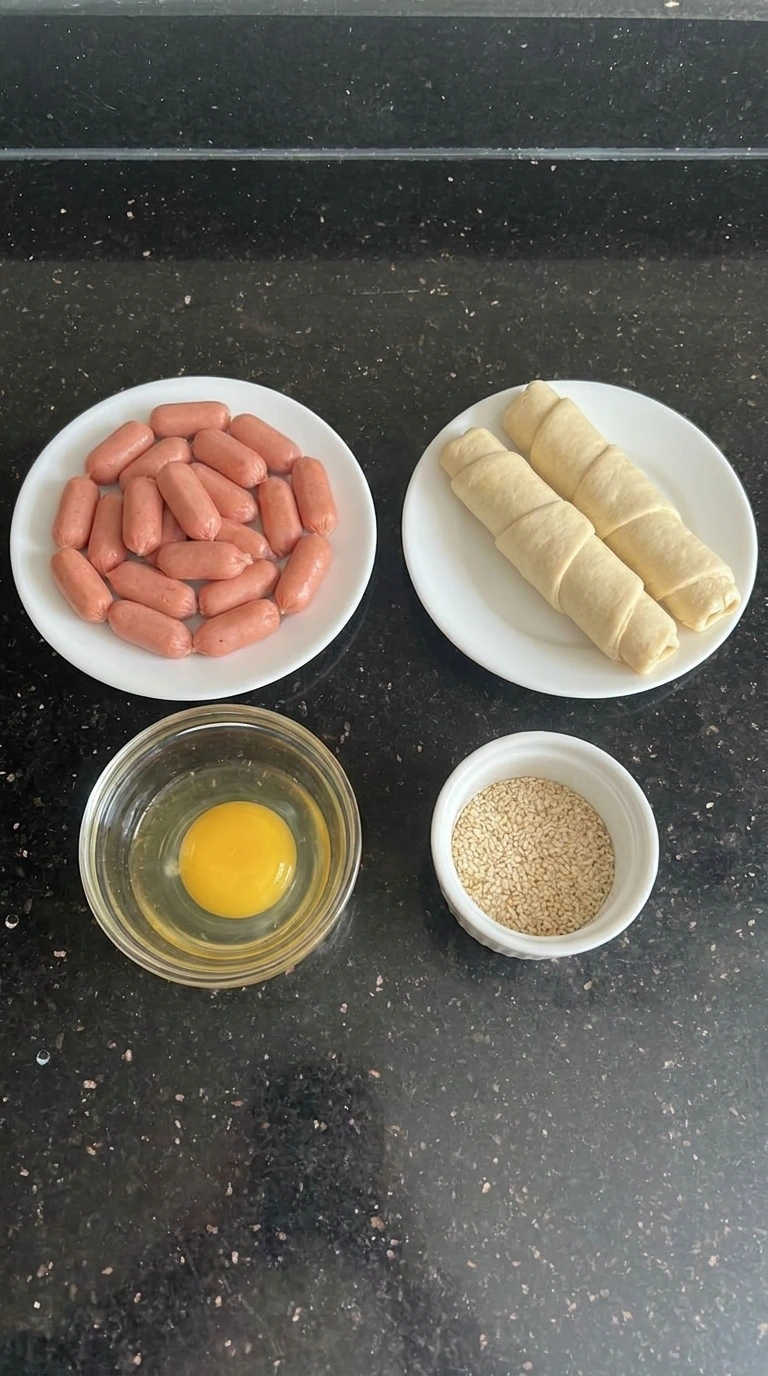 Ingredients for pigs in a blanket in separate containers