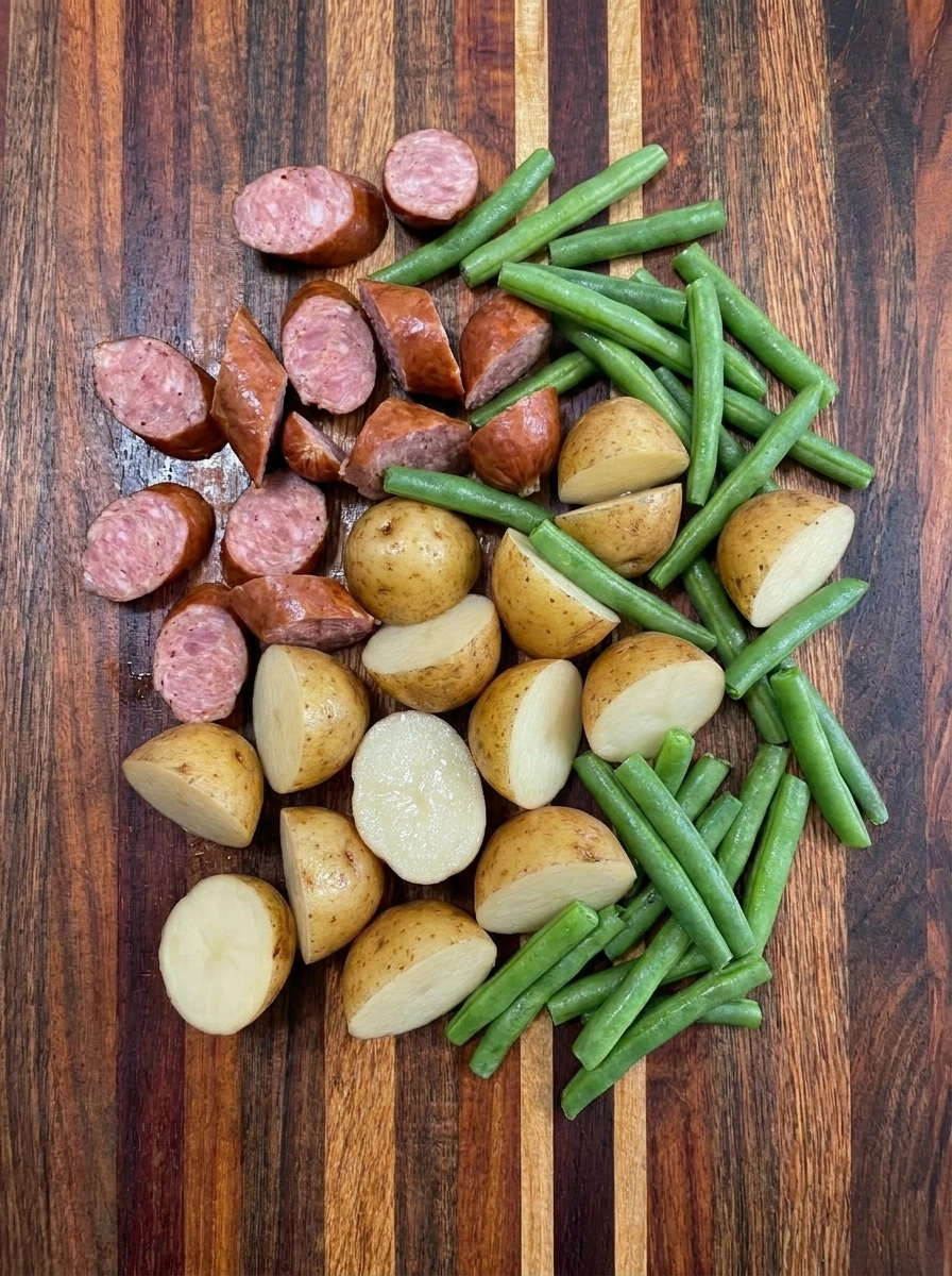 prepared kielbasa potatoes green beans