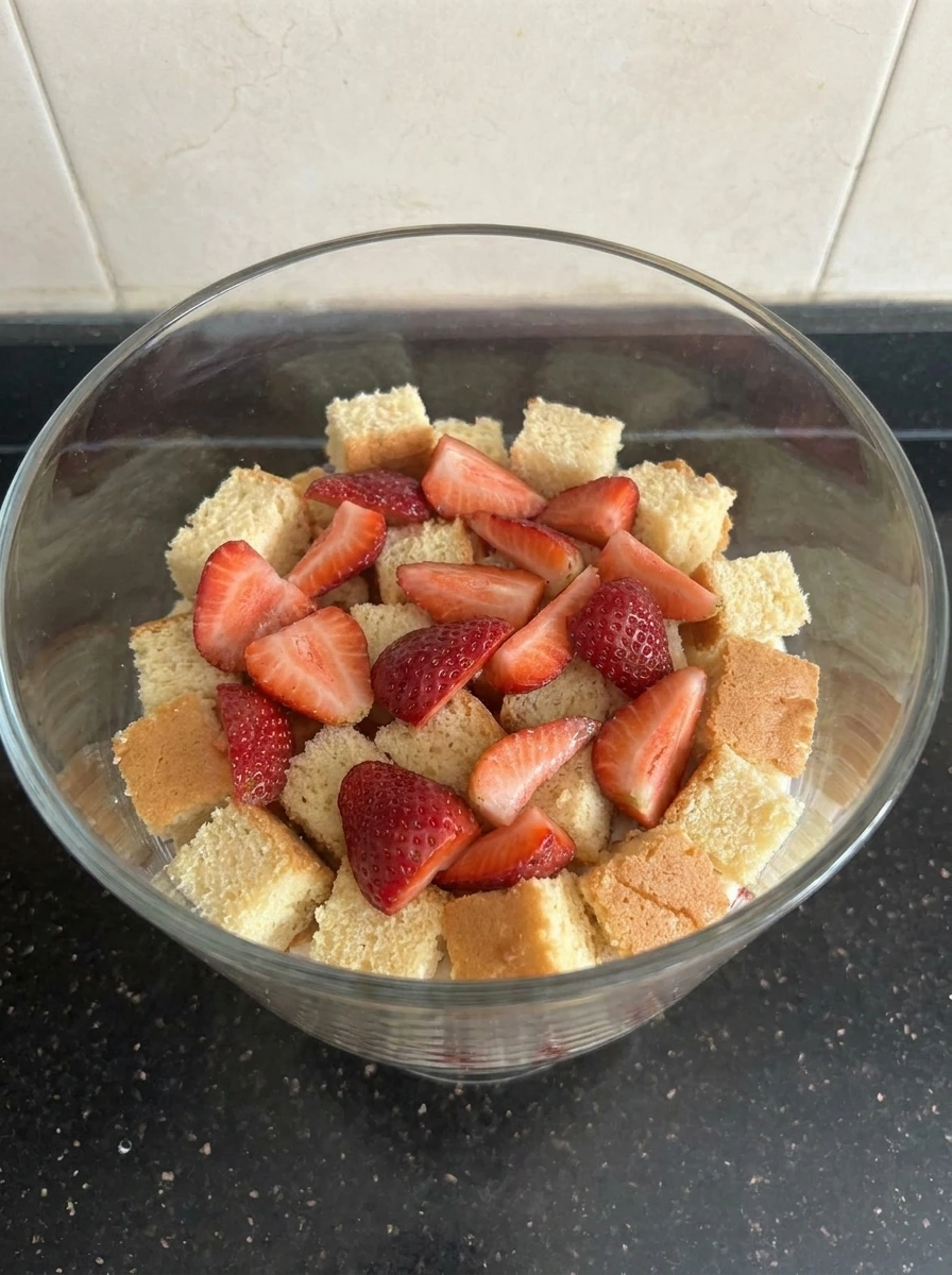 Cake and strawberry layer