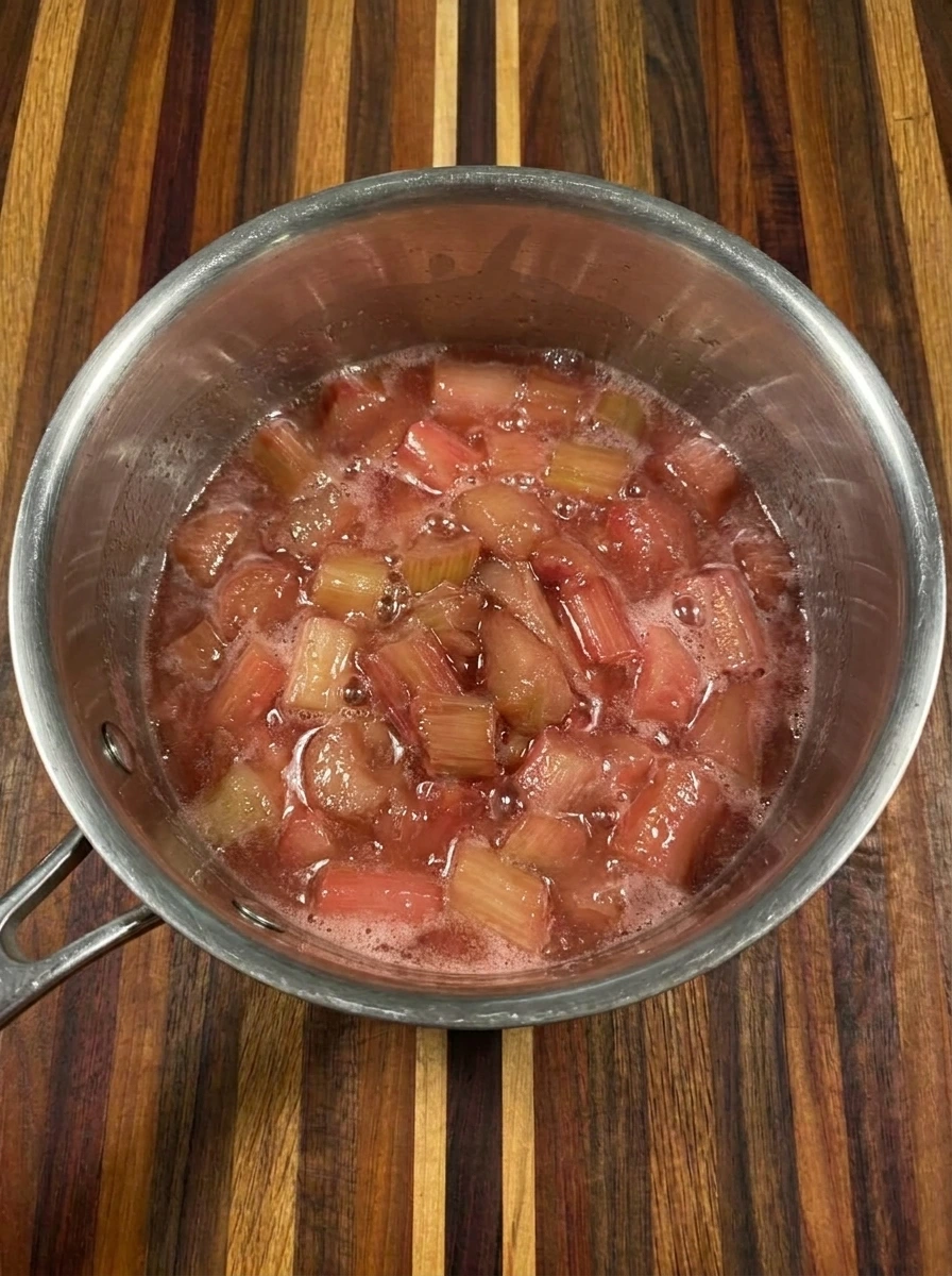 Rhubarb Crisp Ice Cream cook the rhubarb mixture