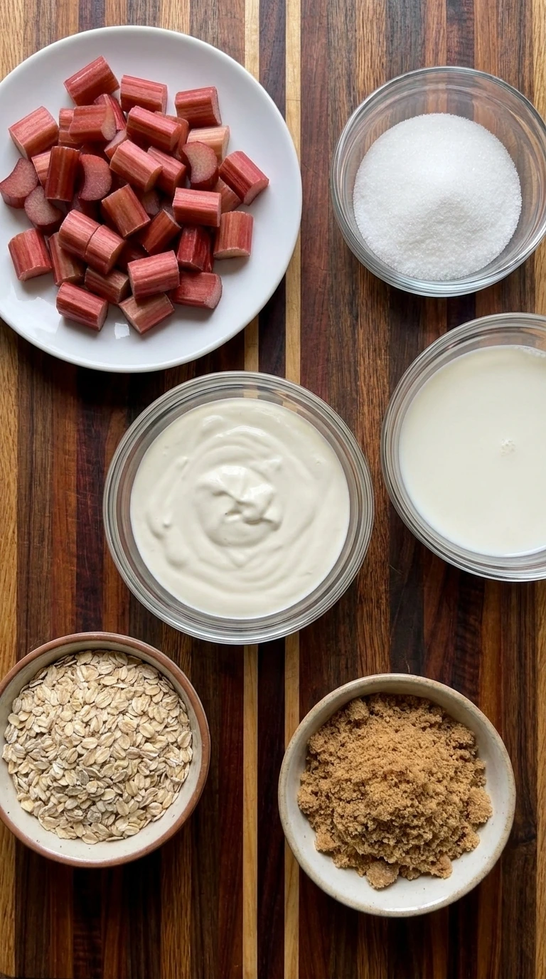 Rhubarb Crisp Ice Cream ingredients prepared