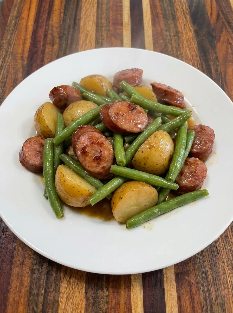 served kielbasa green beans