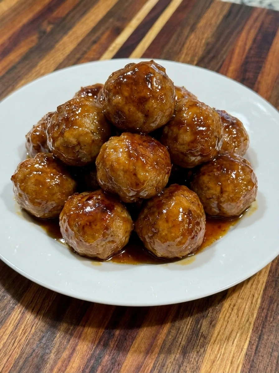 Served honey BBQ meatballs