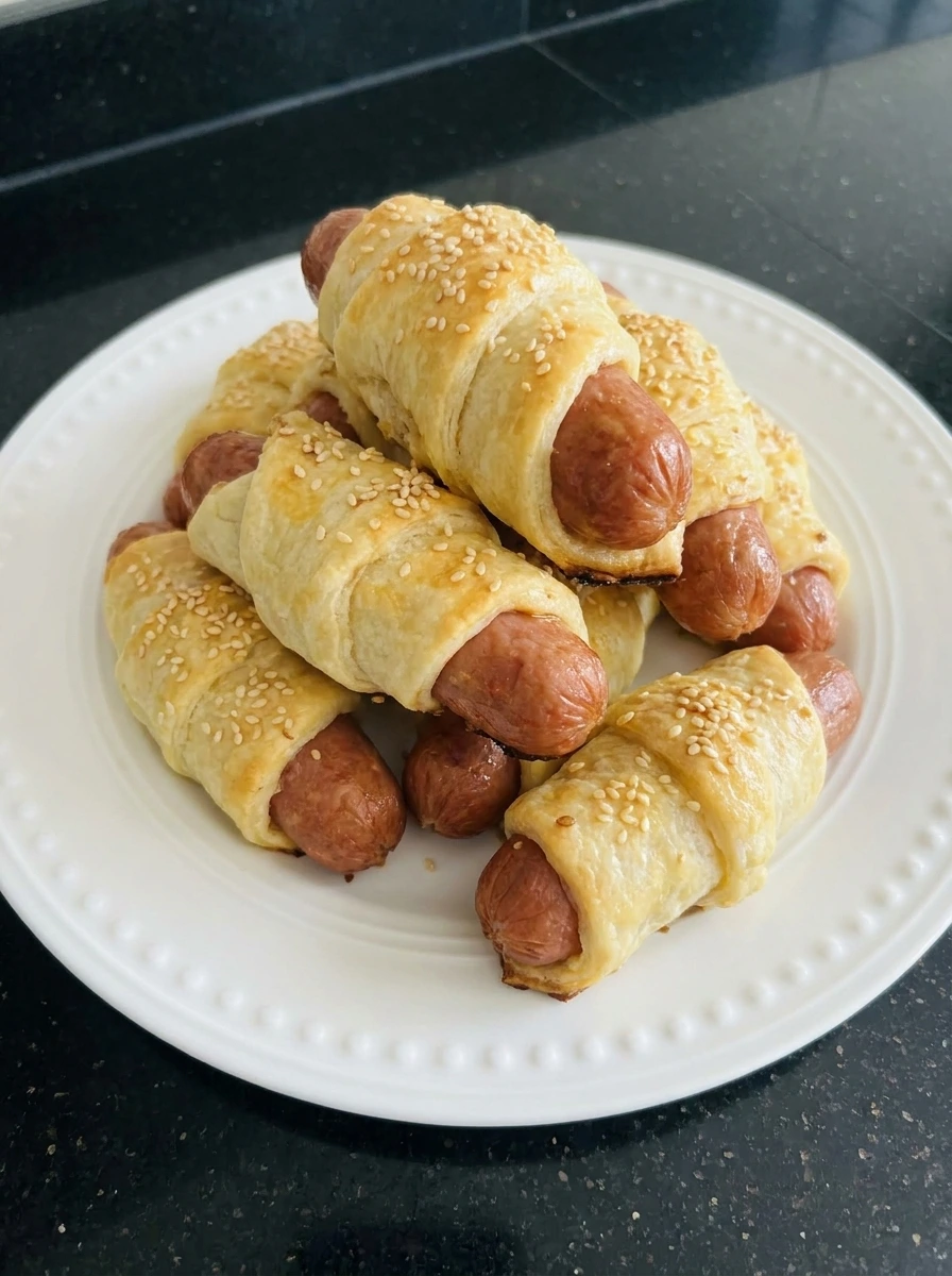 Served pigs in a blanket on plate