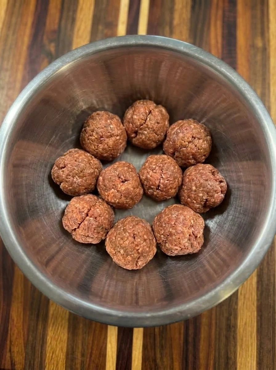Shaping raw meatballs