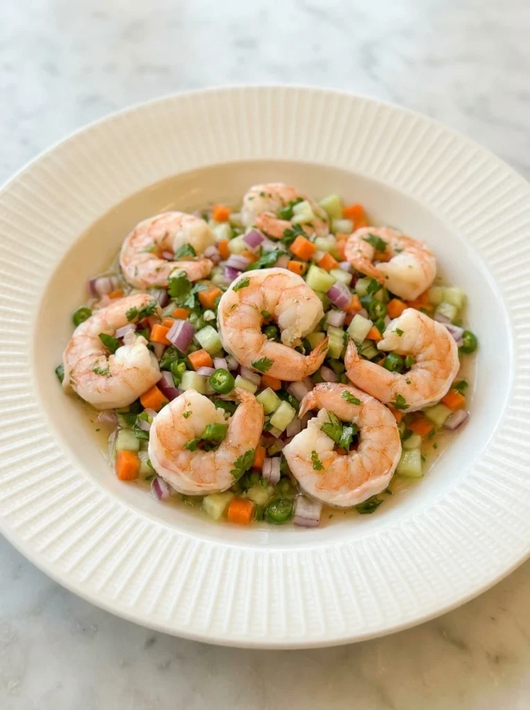 fresh shrimp ceviche with citrus and vegetables