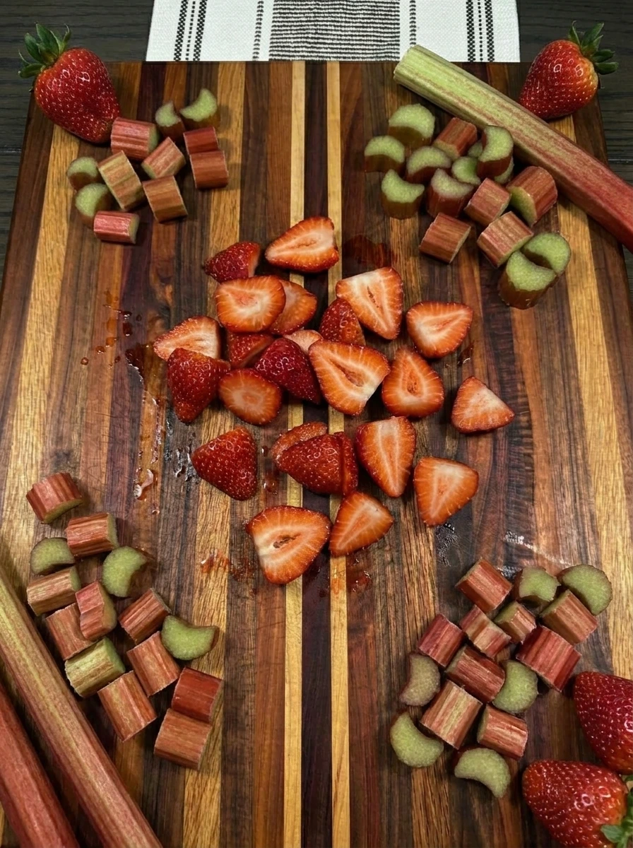 sliced strawberries and rhubarb