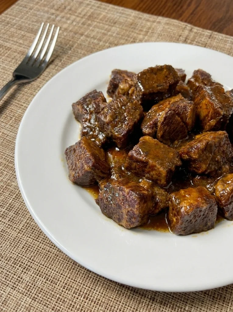 Slow Cooker Mississippi Steak Bites tender beef with sauce