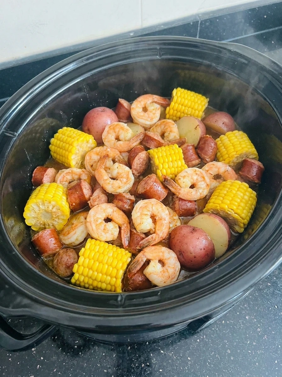 Finished shrimp boil mixed together