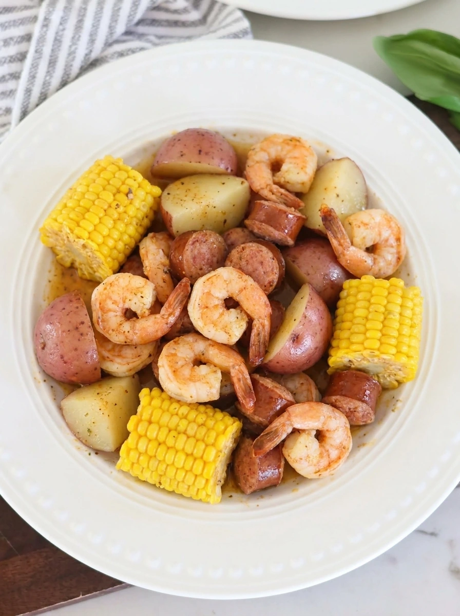 Serve shrimp boil on plate