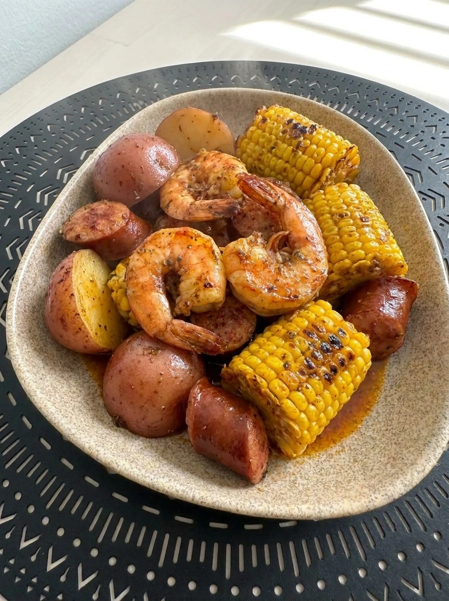 Slow Cooker Shrimp Boil with shrimp corn potatoes and sausage