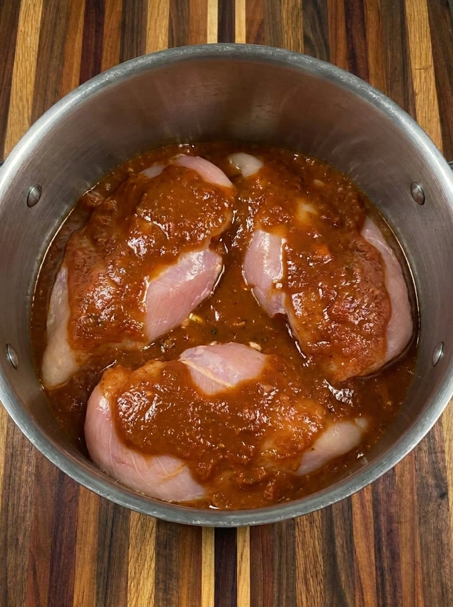 Chicken with sauce in crockpot