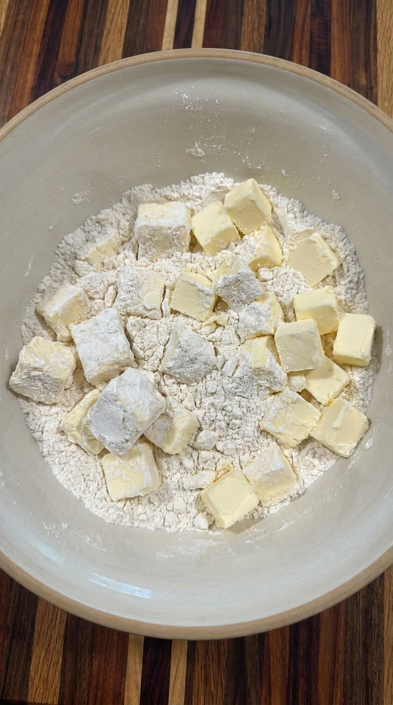 Crumbly flour and butter mixture