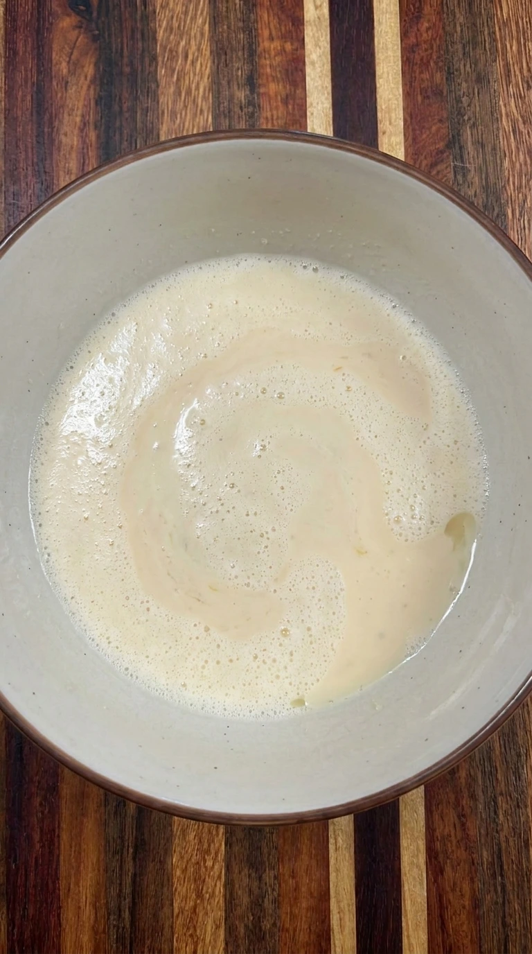 wet ingredients mixed for lemon cakes