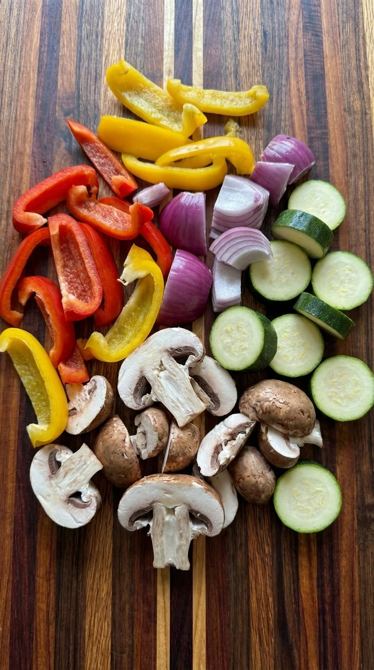 Sliced vegetables for steak bowl