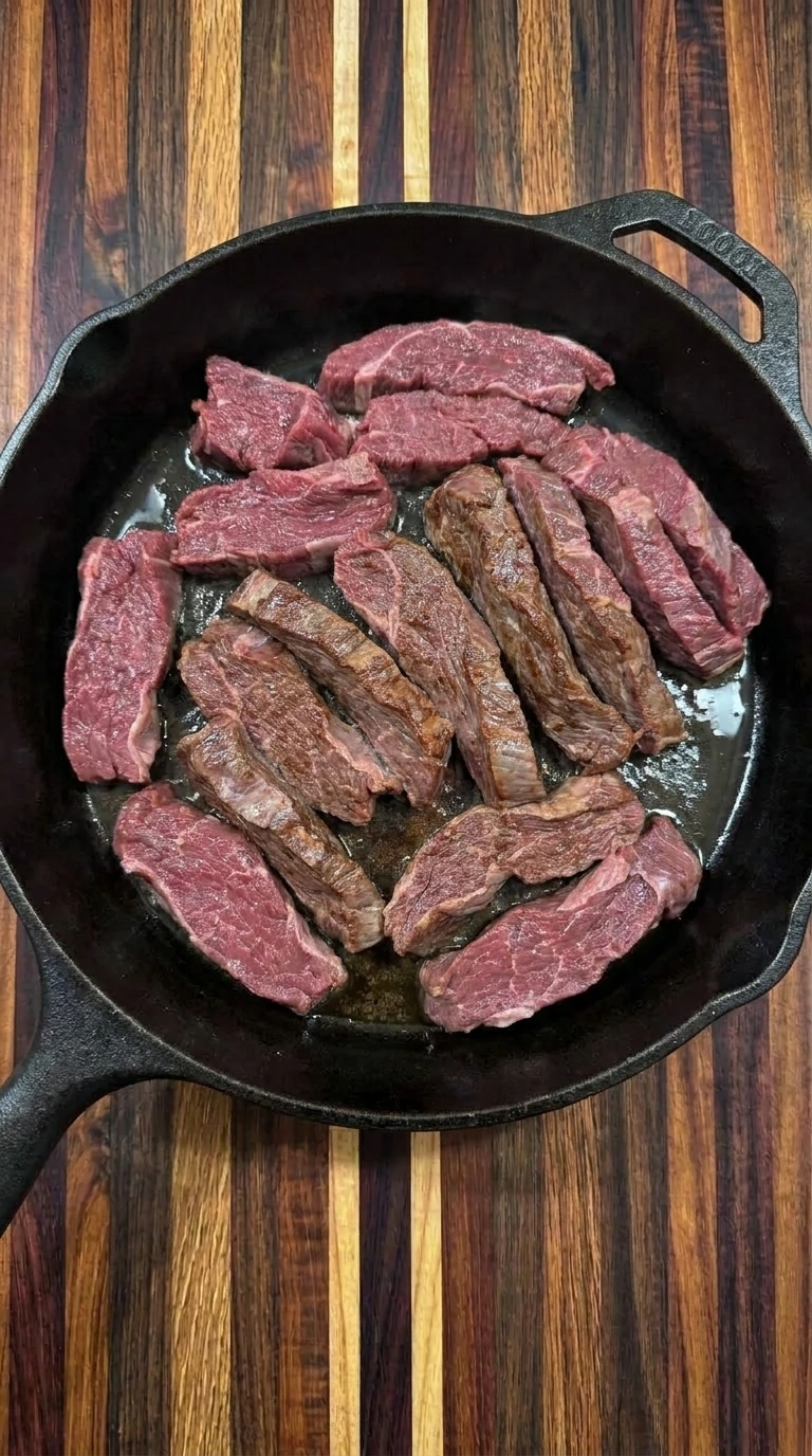 browned beef strips
