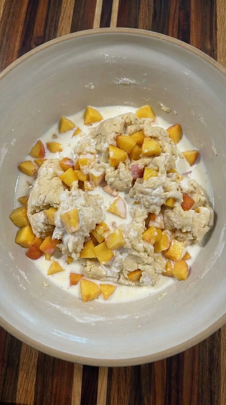 Dough with peaches mixed in