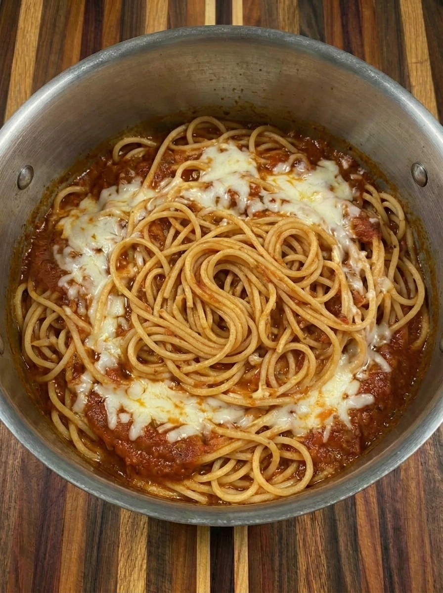 Mixing spaghetti with sauce