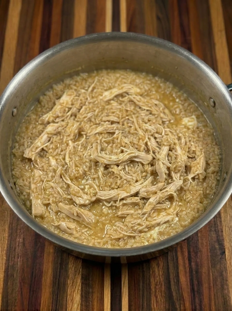 Shredded chicken mixed with rice