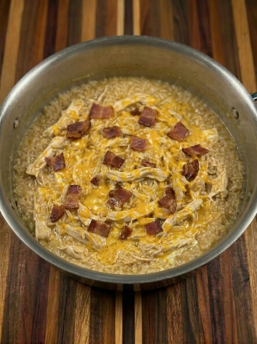 Cheese and bacon added to chicken rice