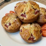 homemade strawberry muffins with golden tops