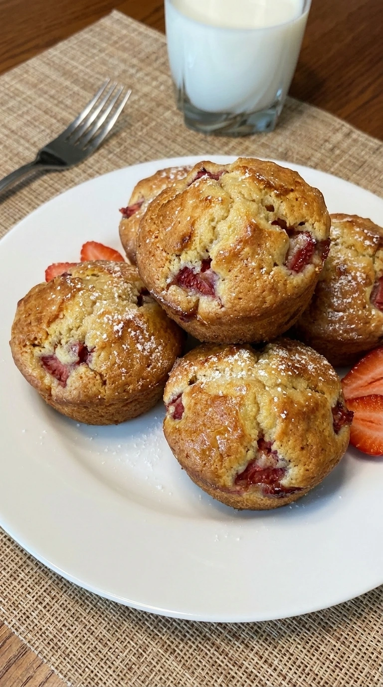 homemade strawberry muffins with golden tops