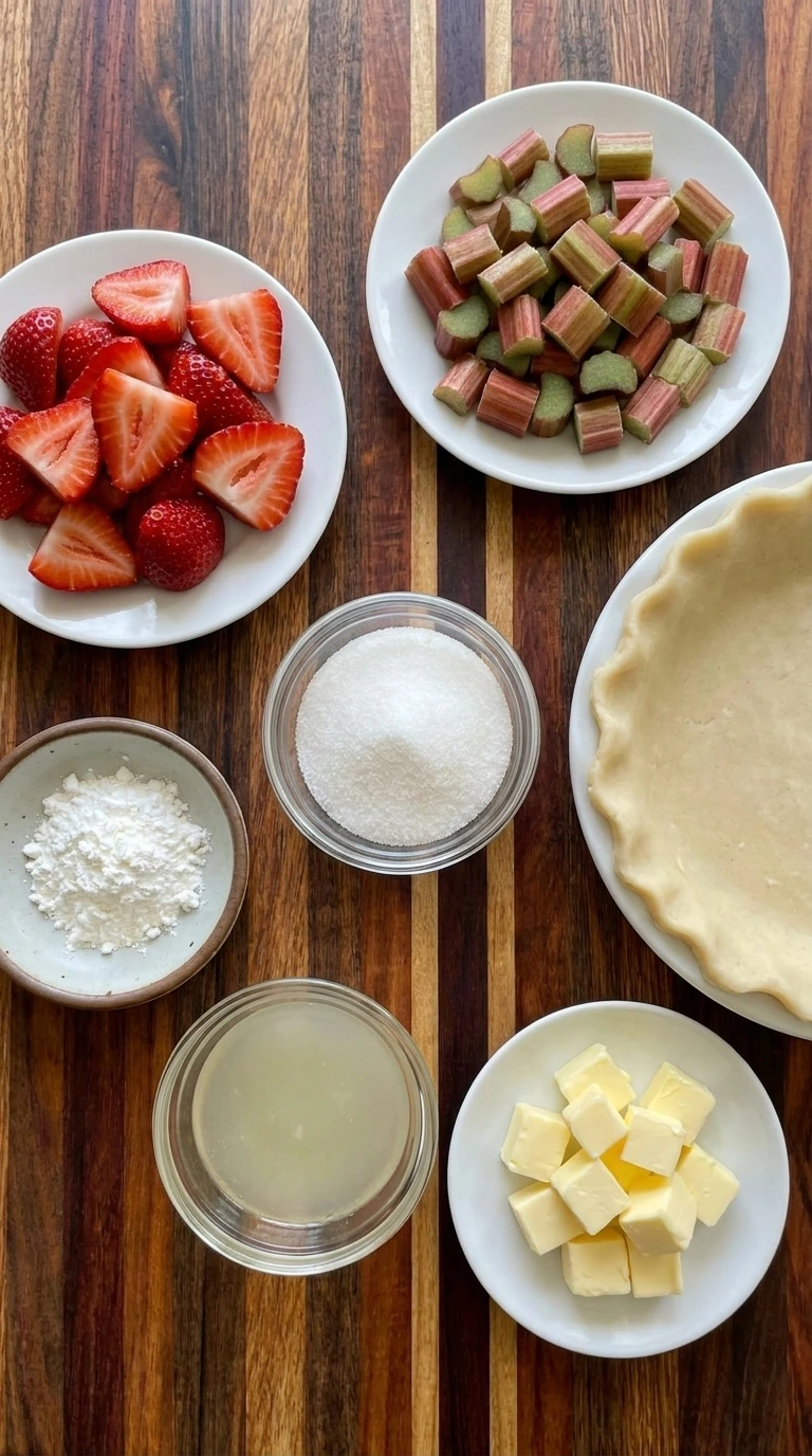 ingredients for strawberry rhubarb pie