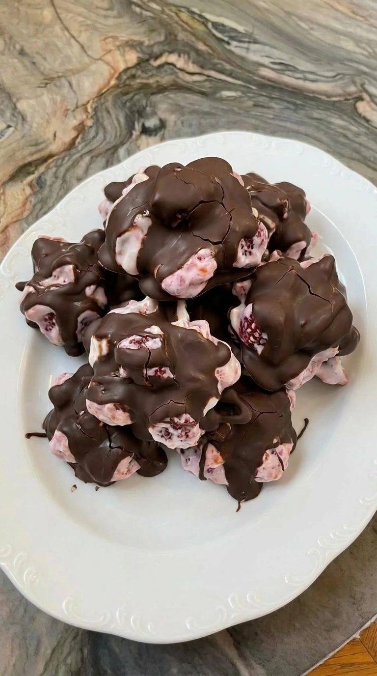 strawberry yogurt clusters coated in chocolate