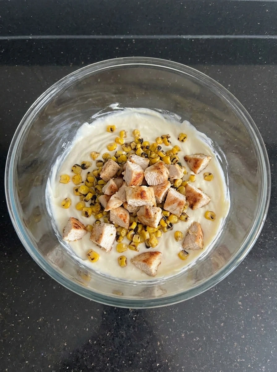 Chicken and corn mixed together