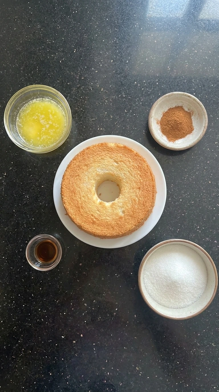 Ingredients for Angel Cake Churro Bites in separate containers
