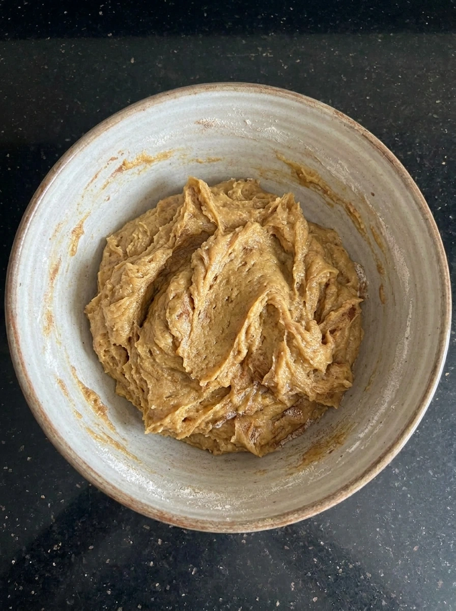 Thick banana cookie dough mixed with flour and cinnamon.