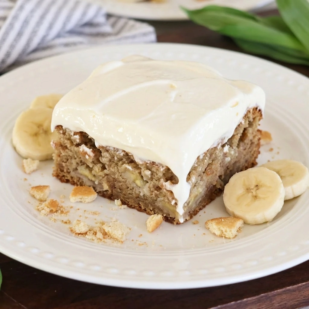 Single serving of Banana Pudding Brownies on a white plate