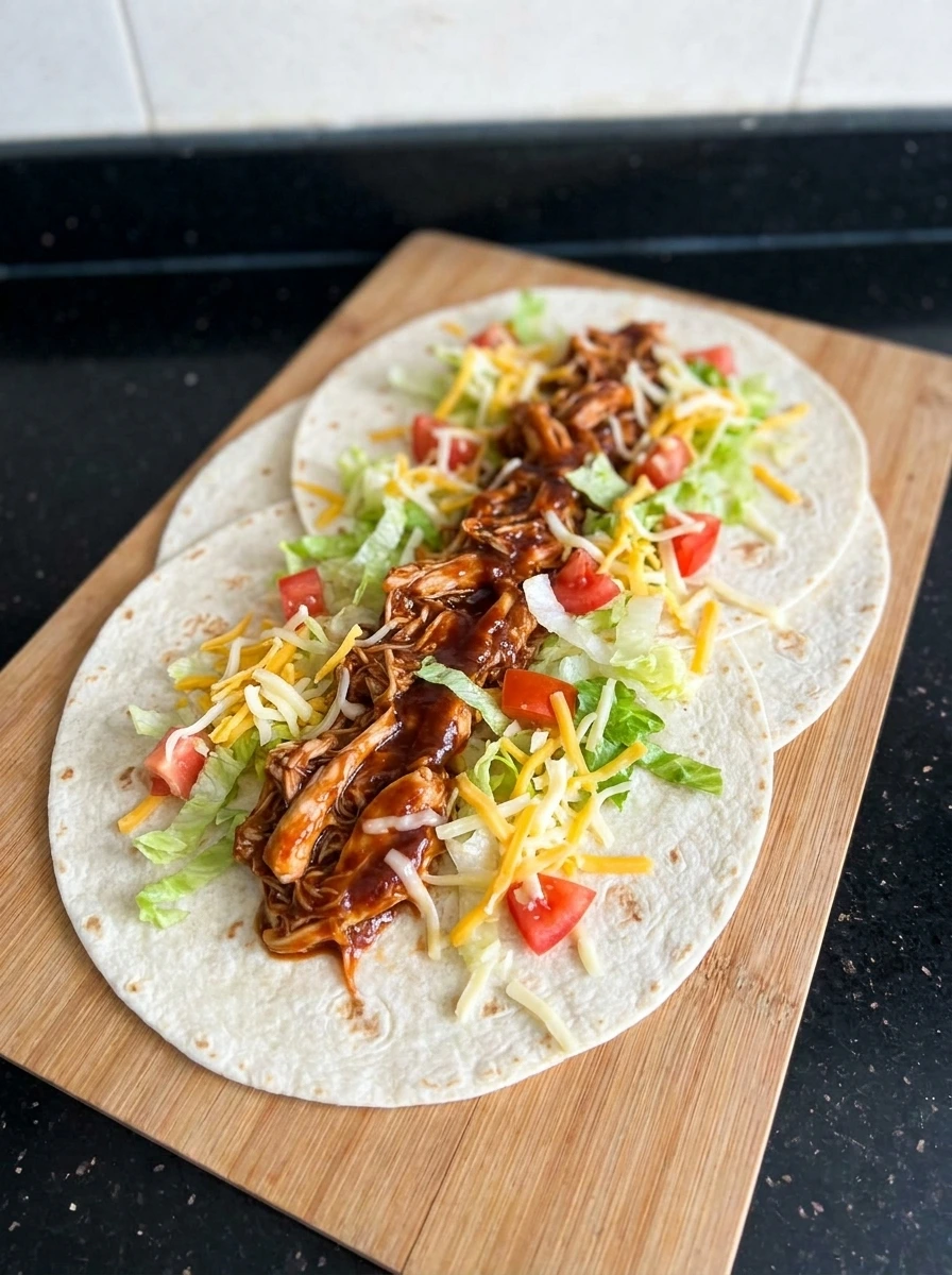 Wrap being filled with chicken and toppings