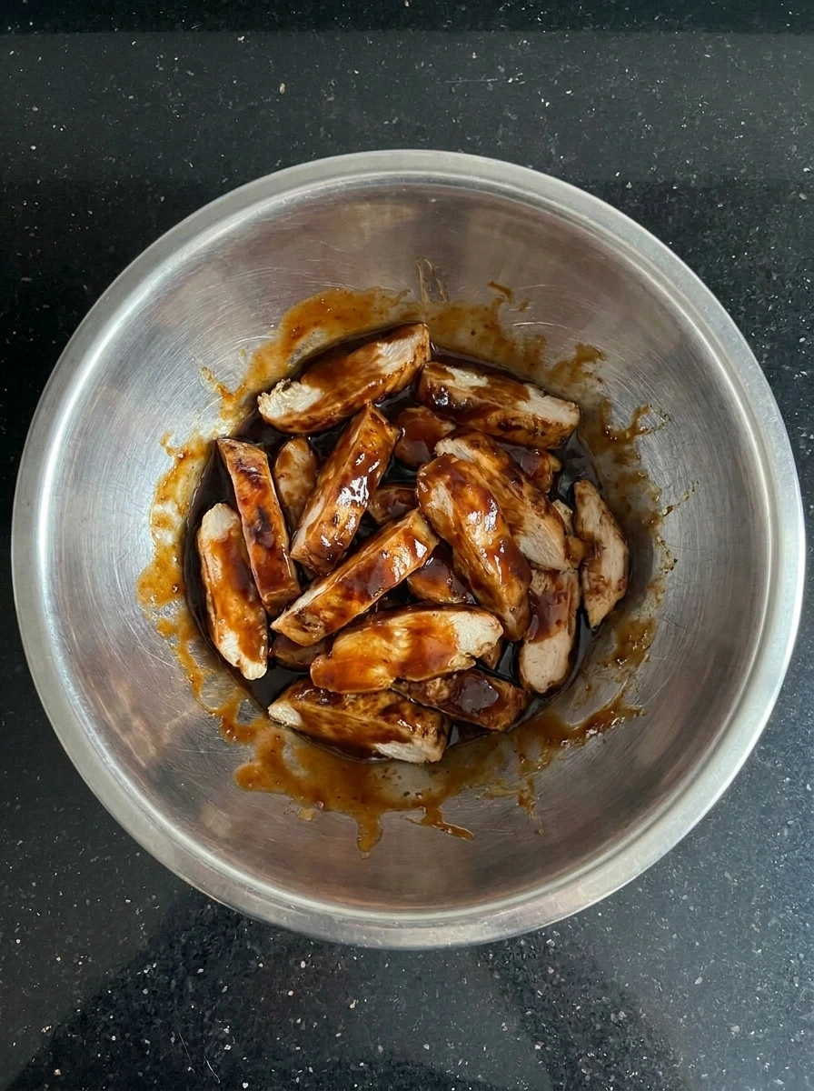 Chicken coated with BBQ sauce