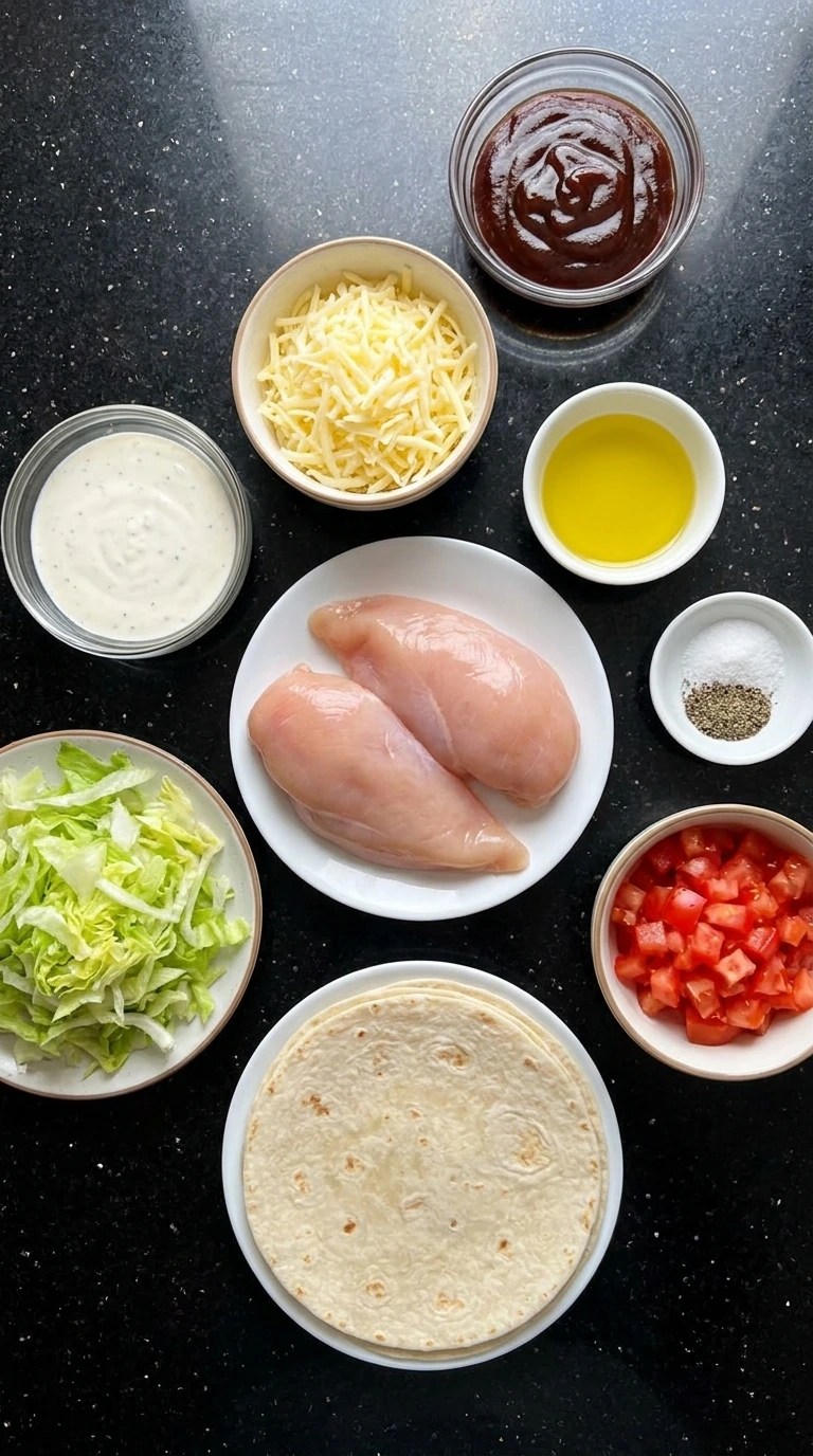 Ingredients for BBQ Ranch Chicken Wrap
