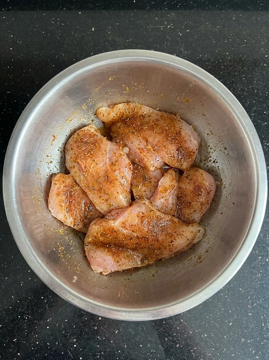 Seasoned chicken breasts ready to cook