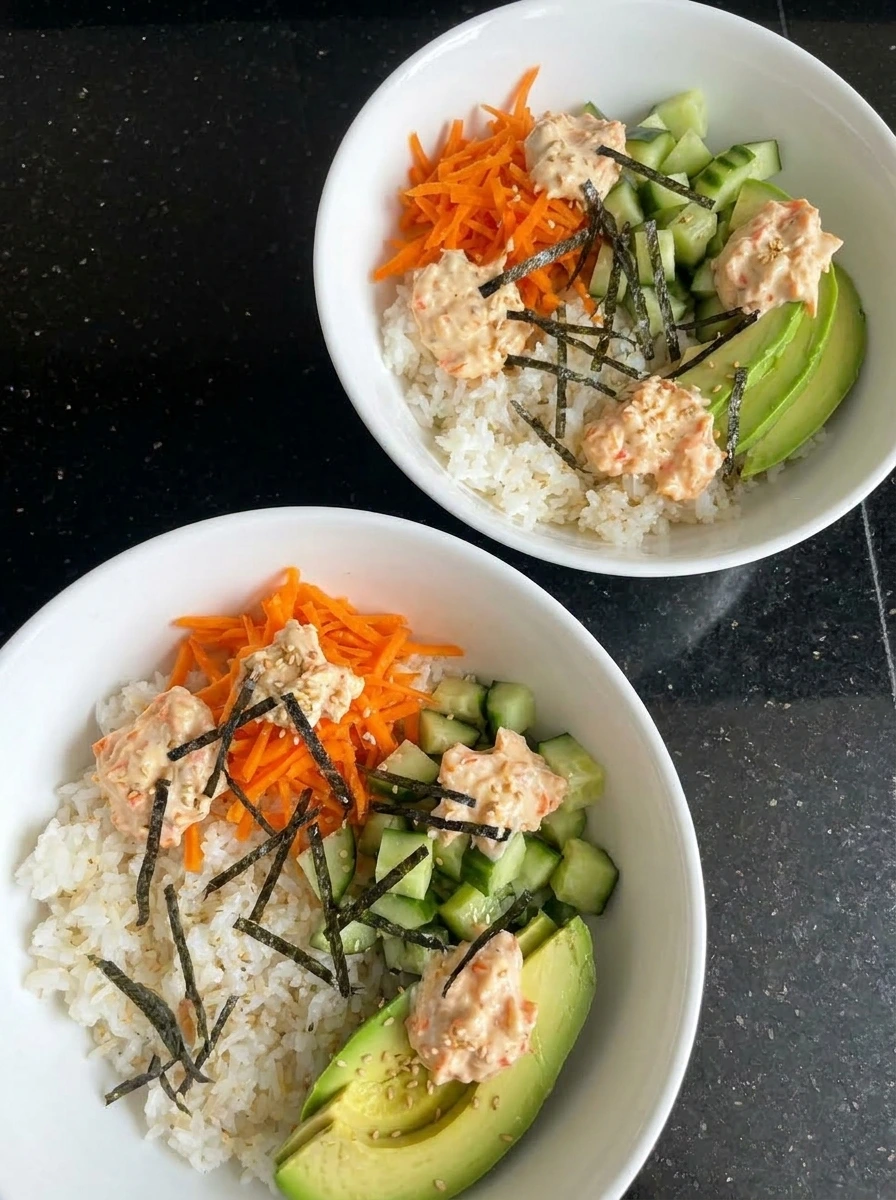 California Sushi Bowls topped with crab and nori