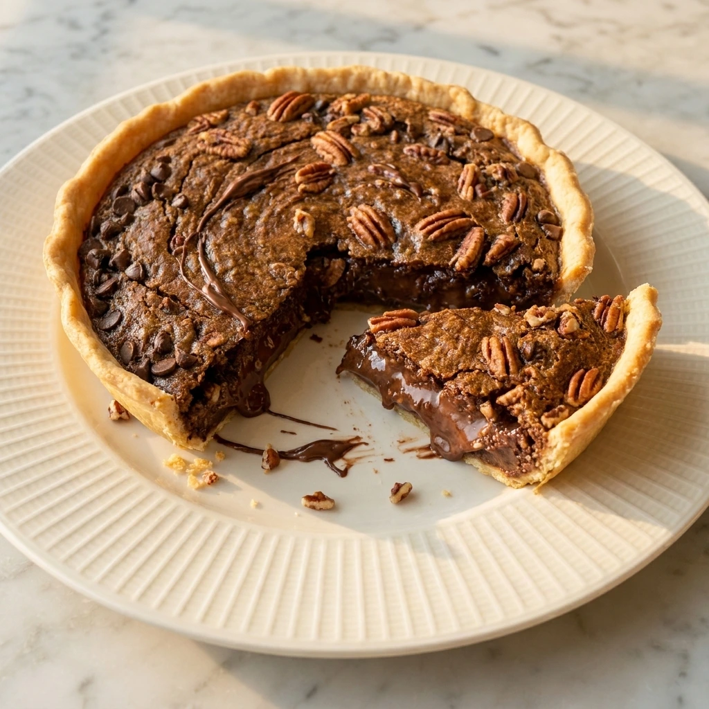 Chocolate Pecan Pie with gooey chocolate filling and toasted pecans