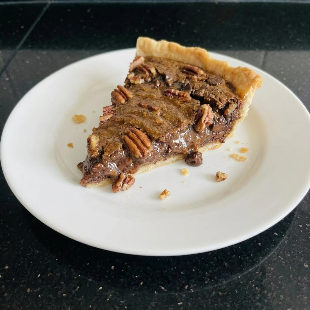 Slice of Chocolate Pecan Pie on plate