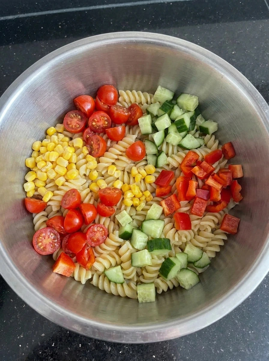 Vegetables added to pasta for Cookout Side Dishes