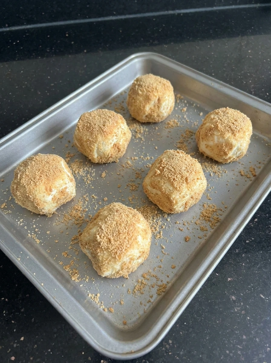 Cheesecake balls coated in graham cracker crumbs