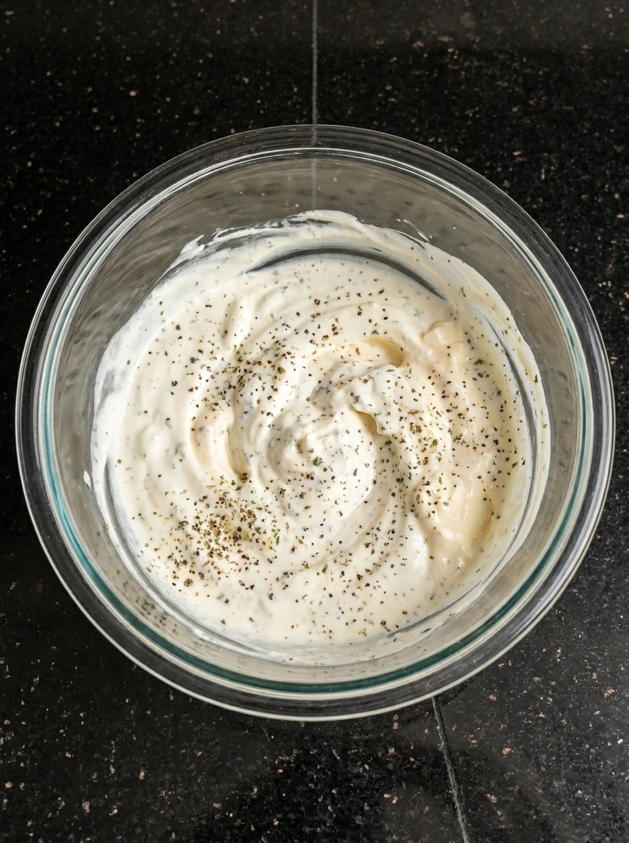 Creamy ranch dressing mixed for Crack Corn Salad.